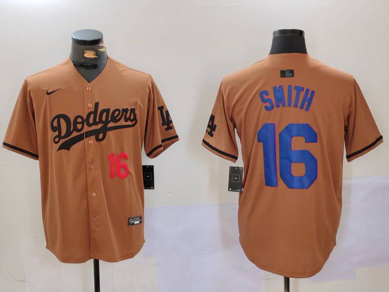 Men Los Angeles Dodgers 16 Smith army green joint name 2024 Nike MLB Jersey style 3